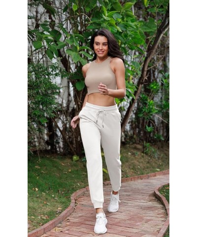 Women's Jogger with Pockets Cotton French Terry High Waist Drawstring Casual Lounge Sweatpants White $21.65 Activewear