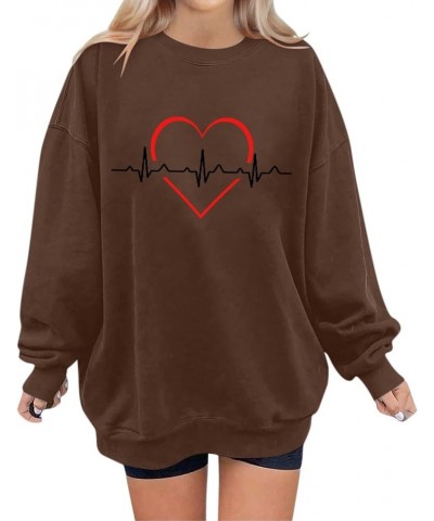 Valentines Casual Loose Long Sleeve Sweatshirt for Women, Trendy New Heart Print Pullover Laidies Crewneck Tops for Holiday B...