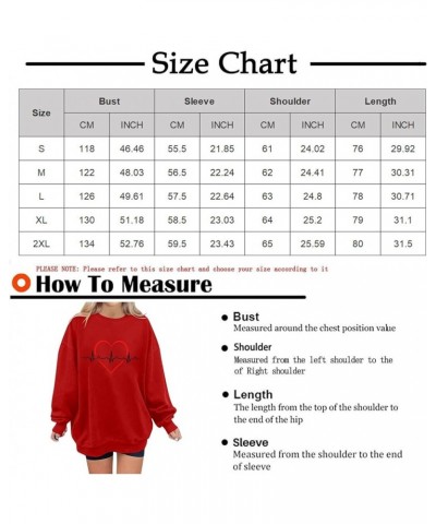 Valentines Casual Loose Long Sleeve Sweatshirt for Women, Trendy New Heart Print Pullover Laidies Crewneck Tops for Holiday B...