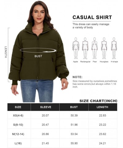 Rixiland Women Cropped Zip Puffer Jacket Winter Oversize Long Sleeve Stand Collar Coat Baggy Warm Outerwear with Pockets Army...