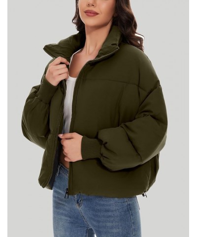 Rixiland Women Cropped Zip Puffer Jacket Winter Oversize Long Sleeve Stand Collar Coat Baggy Warm Outerwear with Pockets Army...