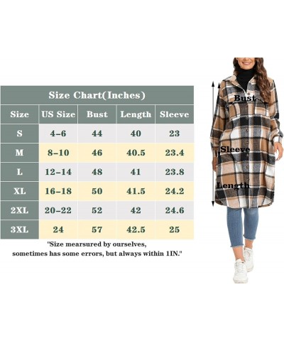 Women's Casual Button Down Flannel Long Plaid Shirts Jacket Coats with Pockets Khaki $18.45 Jackets