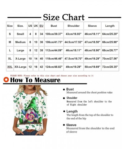 St Patrick Day Shirts for Women 3/4 Length Sleeve Tops Funny Gnomes Graphic Tees Blouses Dressy Green Irish T Shirts 2024 T-o...