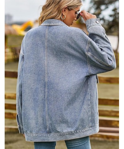 Aztec Denim Jacket Shacket for Women Button Down Vintage Distressed Blue Jean Jacket 01 Blue $22.71 Jackets