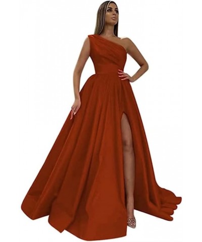 Women's One Shoulder Prom Dresses Satin High Slit A-Line Long Formal Party Gowns YXXY599 1style-burnt Orange $39.71 Dresses