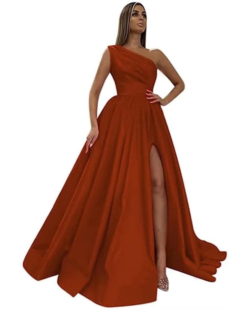 Women's One Shoulder Prom Dresses Satin High Slit A-Line Long Formal Party Gowns YXXY599 1style-burnt Orange $39.71 Dresses