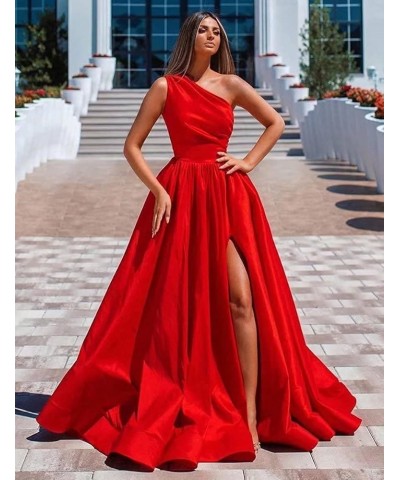 Women's One Shoulder Prom Dresses Satin High Slit A-Line Long Formal Party Gowns YXXY599 1style-burnt Orange $39.71 Dresses