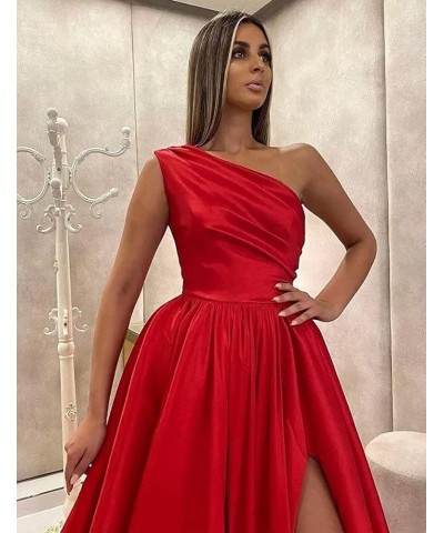 Women's One Shoulder Prom Dresses Satin High Slit A-Line Long Formal Party Gowns YXXY599 1style-burnt Orange $39.71 Dresses