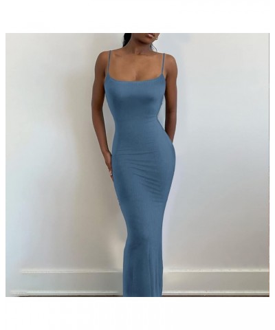 Women Sexy Bodycon Maxi Dress Summer Sleeveless Backless Ribbed Slip Elegant Evening Cocktail Party Long Dresses A-blue $16.8...