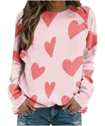 Valentines Day Shirts Women Love Heart Print Graphic Tees Long Sleeve Tops Dressy Casual Crewneck Sweatshirts Blouses A01♥-pi...