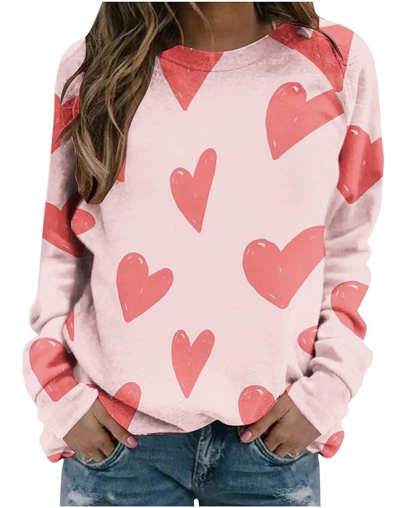 Valentines Day Shirts Women Love Heart Print Graphic Tees Long Sleeve Tops Dressy Casual Crewneck Sweatshirts Blouses A01♥-pi...