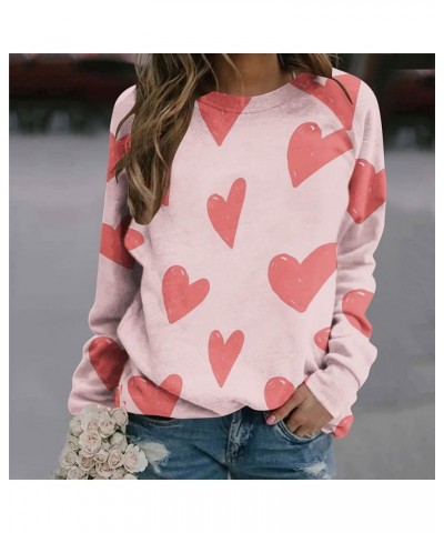 Valentines Day Shirts Women Love Heart Print Graphic Tees Long Sleeve Tops Dressy Casual Crewneck Sweatshirts Blouses A01♥-pi...