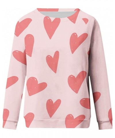 Valentines Day Shirts Women Love Heart Print Graphic Tees Long Sleeve Tops Dressy Casual Crewneck Sweatshirts Blouses A01♥-pi...