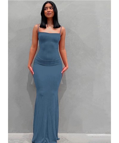 Women Sexy Bodycon Maxi Dress Summer Sleeveless Backless Ribbed Slip Elegant Evening Cocktail Party Long Dresses A-blue $16.8...