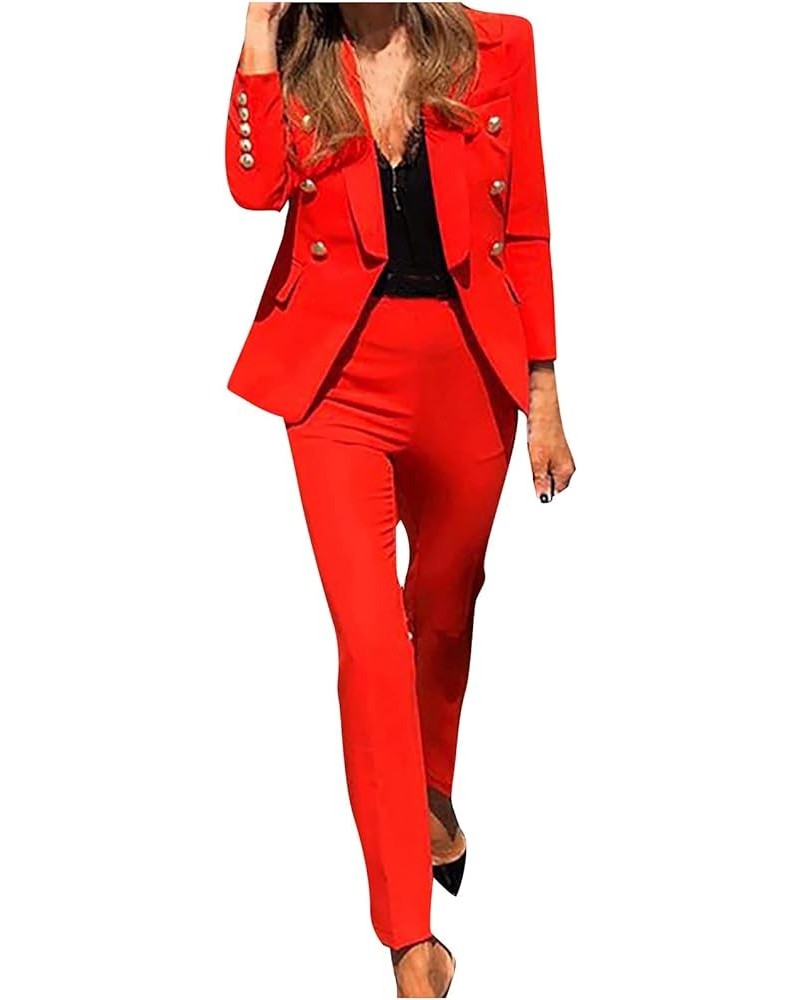 Solid Blazer Jackets Tops and Pants Business Suit for Women Casual Elegant Coat Long Sleeve Outerwear Leggings Sets Red $18.4...