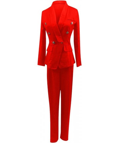 Solid Blazer Jackets Tops and Pants Business Suit for Women Casual Elegant Coat Long Sleeve Outerwear Leggings Sets Red $18.4...