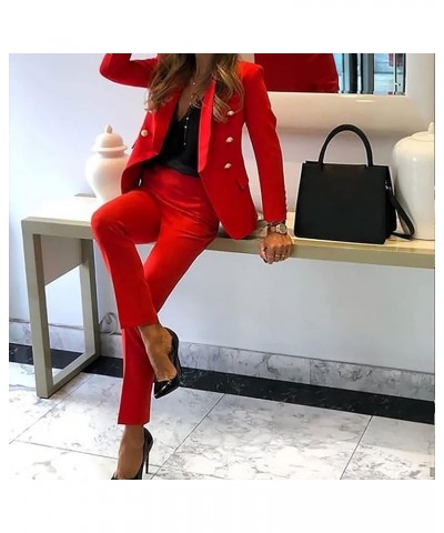 Solid Blazer Jackets Tops and Pants Business Suit for Women Casual Elegant Coat Long Sleeve Outerwear Leggings Sets Red $18.4...