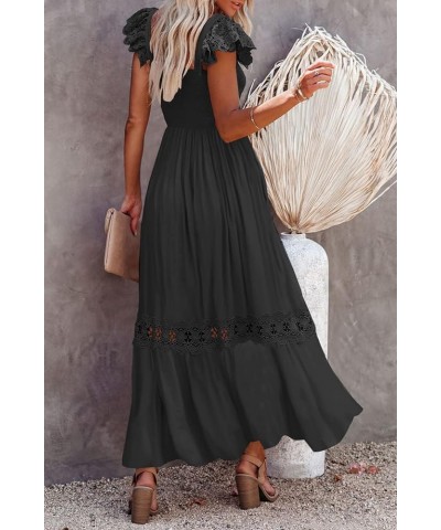 Womens Summer Boho Lace Strap Sleeveless Square Neck Ruffle A Line Flowy Beach Long Maxi Dress with Pockets A-black $29.15 Dr...