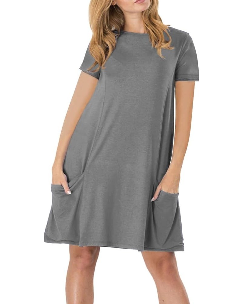 Women's Casual T-Shirt Dress Short Sleeve Swing Dresses Cotton Skater Dress with Pockets Dark Grey $14.24 Dresses