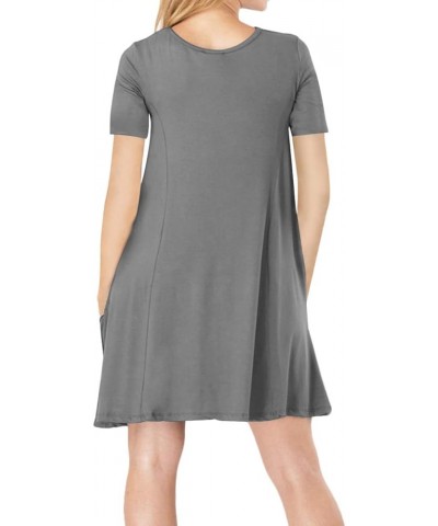 Women's Casual T-Shirt Dress Short Sleeve Swing Dresses Cotton Skater Dress with Pockets Dark Grey $14.24 Dresses