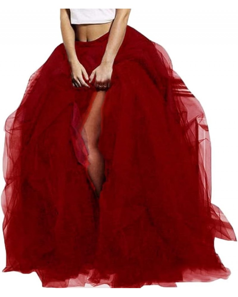 Wedding Planning Women's Long Maxi Tulle Special Occasion Bustle Night Out Skirt Wine Red $30.20 Skirts