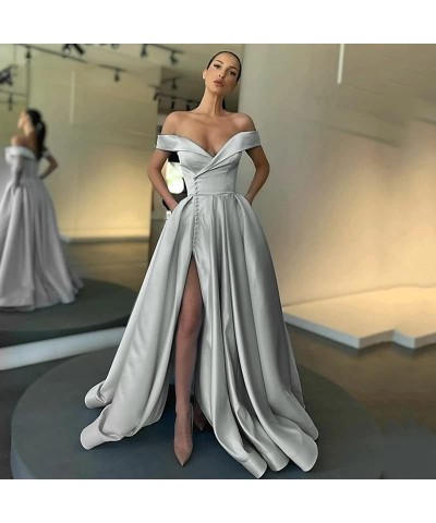 Women's Off The Shoulder Prom Dresses Long Ball Gowns Backless Slit Formal Evening Party Dress with Pockets Red $36.00 Dresses