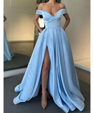 Women's Off The Shoulder Prom Dresses Long Ball Gowns Backless Slit Formal Evening Party Dress with Pockets Red $36.00 Dresses