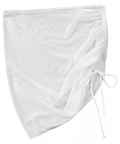 Women's Drawstring Ruched Short Bodycon Beach Skirt Mesh Swimsuit Cover Up White $11.01 Swimsuits