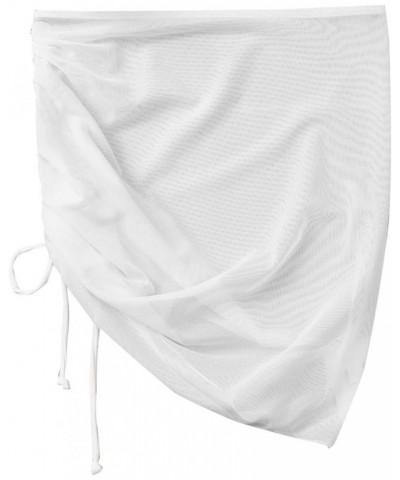 Women's Drawstring Ruched Short Bodycon Beach Skirt Mesh Swimsuit Cover Up White $11.01 Swimsuits