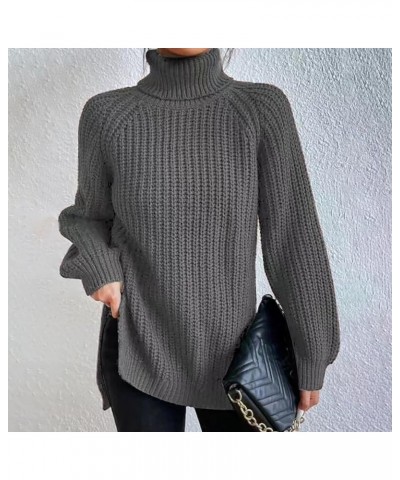 Sweaters for Women Trendy Long Sleeve Solid Color Ribbed Knit Sweater Cute Plus Size Tops Winter Teen Girl Clothes E-dark Gra...