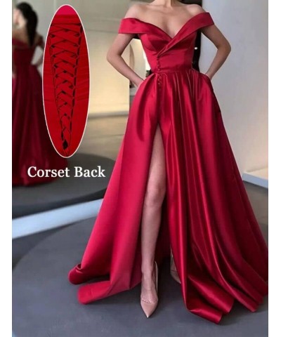 Women's Off The Shoulder Prom Dresses Long Ball Gowns Backless Slit Formal Evening Party Dress with Pockets Red $36.00 Dresses