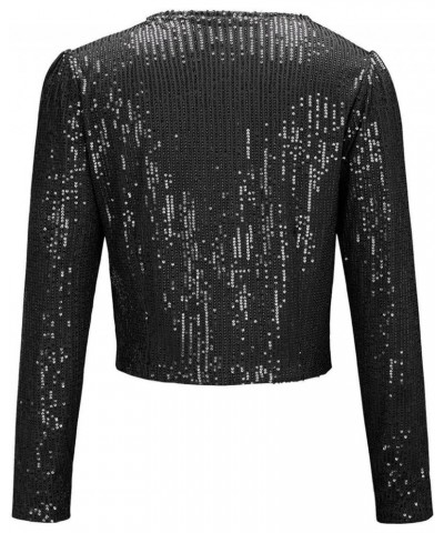 Women Sequins Sequin Jacket Casual Long Sleeve Glitter Sparkle Open Front Party Shiny Lapel Blazer Coat Rave Outerwear A5-bla...