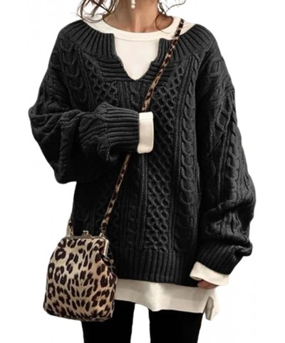 Slouchy Cable Knit Sweater Women Fall Fashion V-Neck,Sleeve Loose Cable Knit Sweater Pullover X-Large A $20.29 Sweaters