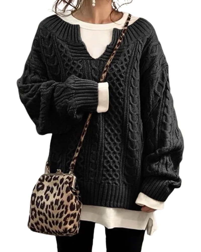 Slouchy Cable Knit Sweater Women Fall Fashion V-Neck,Sleeve Loose Cable Knit Sweater Pullover X-Large A $20.29 Sweaters