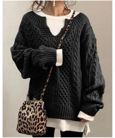 Slouchy Cable Knit Sweater Women Fall Fashion V-Neck,Sleeve Loose Cable Knit Sweater Pullover X-Large A $20.29 Sweaters