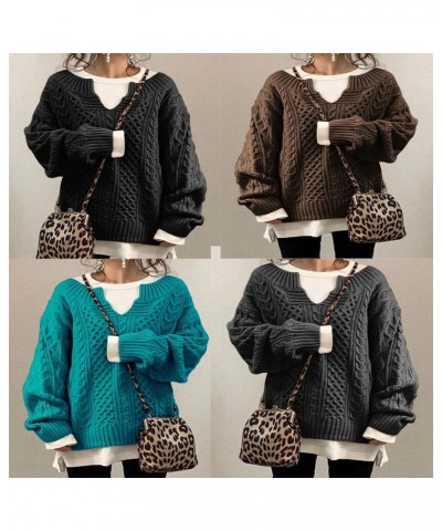 Slouchy Cable Knit Sweater Women Fall Fashion V-Neck,Sleeve Loose Cable Knit Sweater Pullover X-Large A $20.29 Sweaters