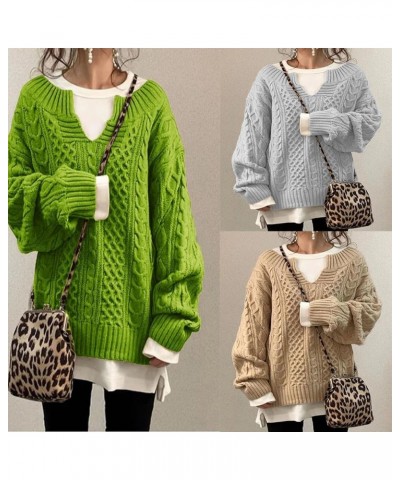 Slouchy Cable Knit Sweater Women Fall Fashion V-Neck,Sleeve Loose Cable Knit Sweater Pullover X-Large A $20.29 Sweaters