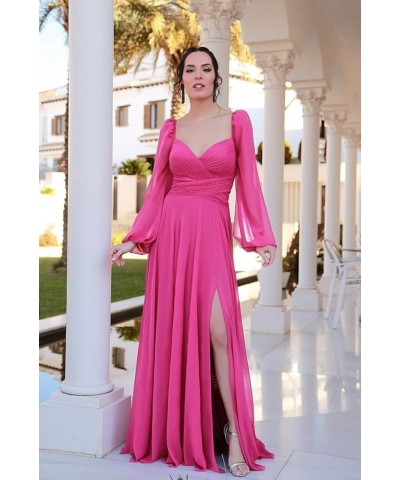 Women's Long Sleeve Bridesmaid Dresses Chiffon for Women V Neck Formal Dress with Slit Champagne $38.49 Dresses