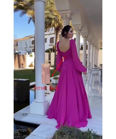 Women's Long Sleeve Bridesmaid Dresses Chiffon for Women V Neck Formal Dress with Slit Champagne $38.49 Dresses