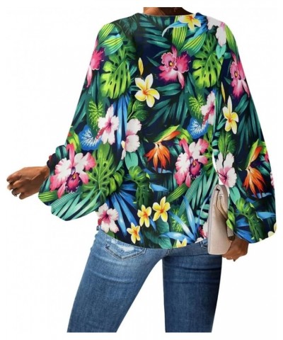 Chiffon Tops for Women Loose Fit Long Sleeve Shirts Blouse Dresses V Neck Size S-4XL Tropical Floral Style $13.80 Tops