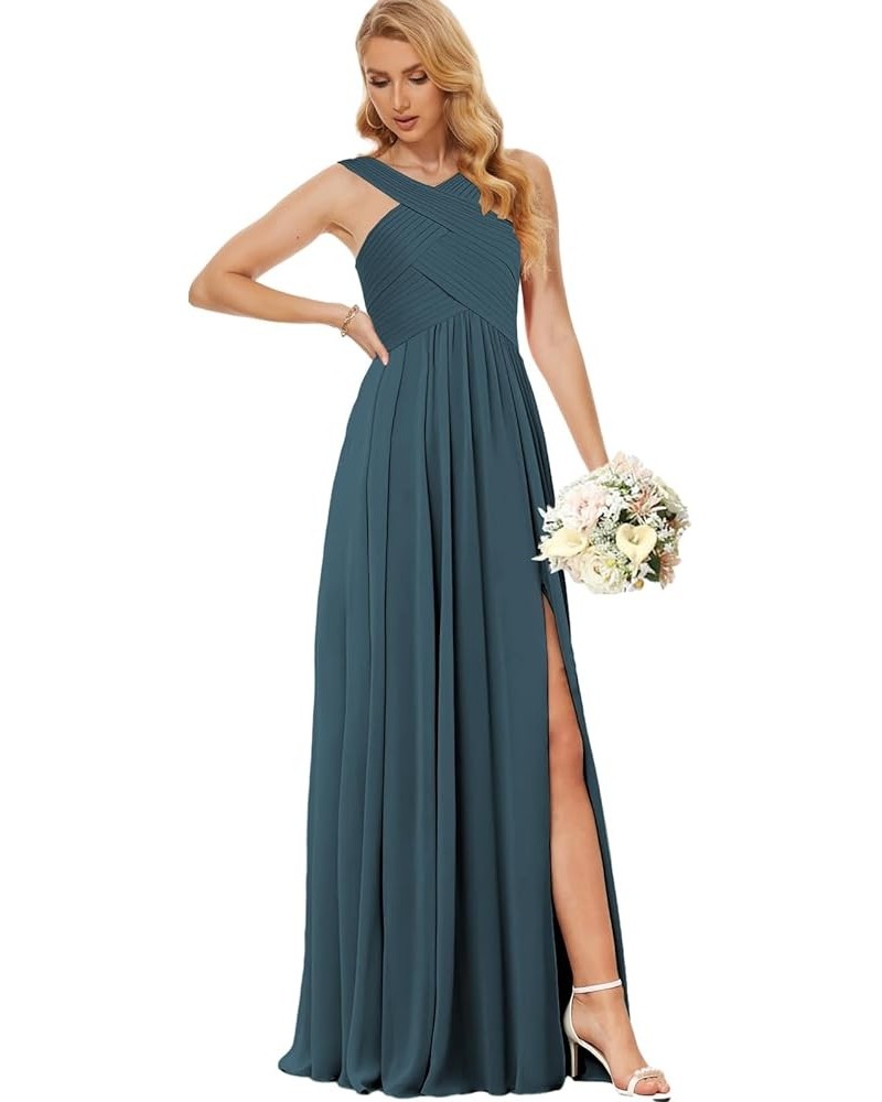 Chiffon Bridesmaid Dresses for Women Crisscross Neck Wedding Guest Dress with Slit Corset Formal Evening Gown Peacock $36.03 ...