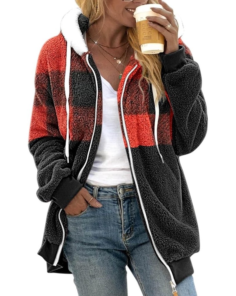 Coats for Women Winter 2023 Warm Thick Fleece Sherpa Jacket Fashion Casual Loose Fuzzy Zip Up Hoodie With Pockets F Red $8.90...