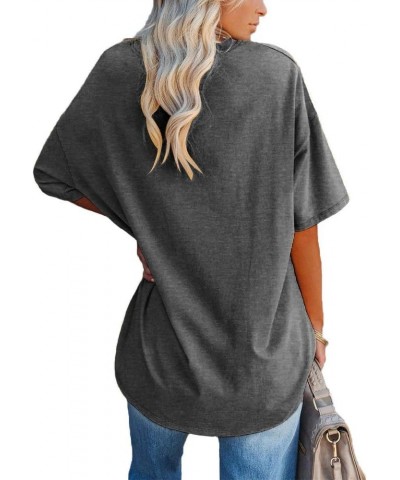 Women's Striped Oversized T Shirts V Neck Tees Half Sleeve Comfy Cozy Cotton Tunic Tops with Pockets 01-dark Grey $12.99 Tops