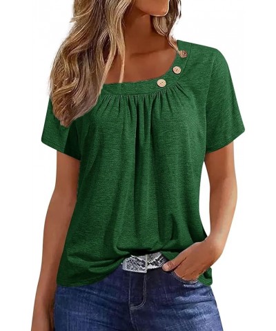 Womens Short Sleeve Blouses Summer Dressy Casual Loose Fit Shirts Button Decor Solid Color Comfy Tunic Tops Aa-green $6.71 Tops