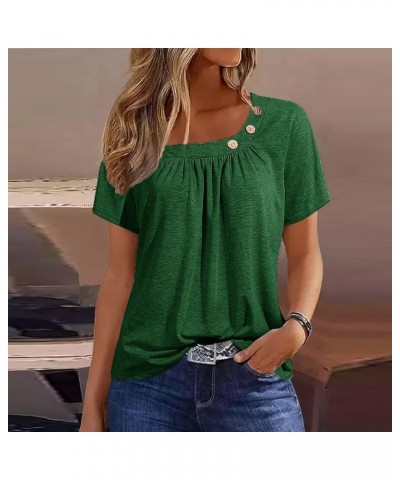 Womens Short Sleeve Blouses Summer Dressy Casual Loose Fit Shirts Button Decor Solid Color Comfy Tunic Tops Aa-green $6.71 Tops