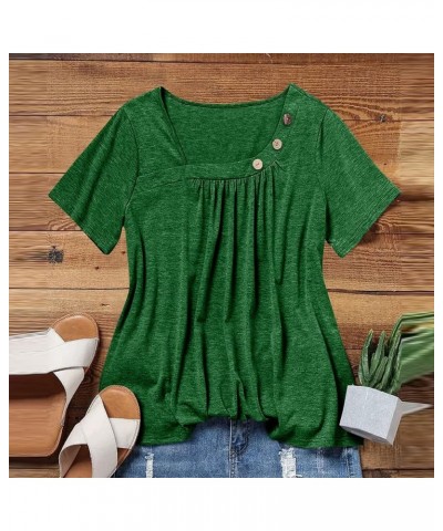 Womens Short Sleeve Blouses Summer Dressy Casual Loose Fit Shirts Button Decor Solid Color Comfy Tunic Tops Aa-green $6.71 Tops