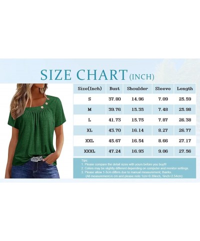 Womens Short Sleeve Blouses Summer Dressy Casual Loose Fit Shirts Button Decor Solid Color Comfy Tunic Tops Aa-green $6.71 Tops