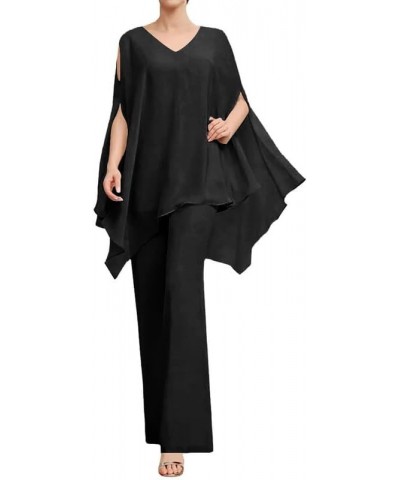 Mother of The Bride Pant Suits 2 Pieces Chiffon Outfit Wedding Guest Groom Dresses Formal Evening Gowns Jumpsuit Black $36.89...