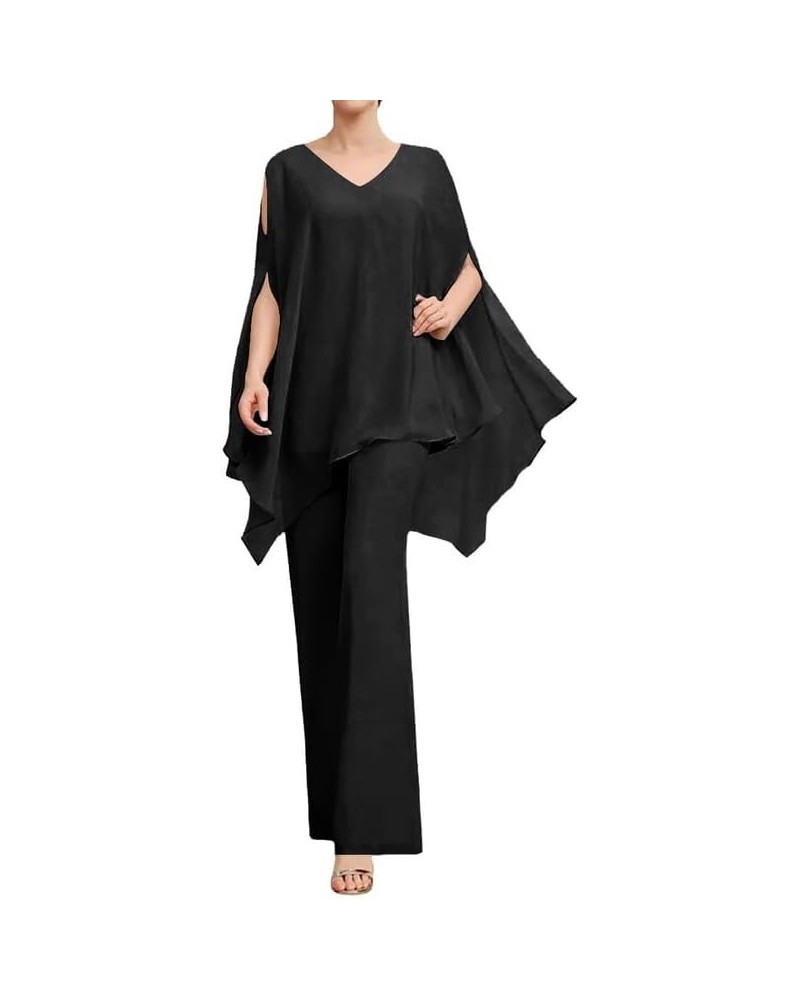 Mother of The Bride Pant Suits 2 Pieces Chiffon Outfit Wedding Guest Groom Dresses Formal Evening Gowns Jumpsuit Black $36.89...