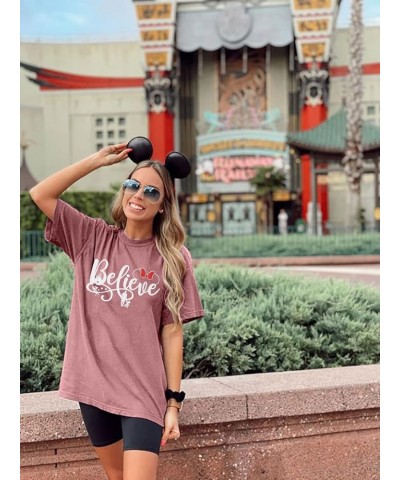 Happiest Place On Earth T-Shirt Women Castle Balloon Graphic Shirt Casual Short Sleeve Trip Tee Top Pink2 $15.67 T-Shirts